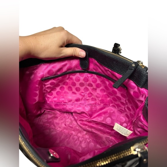Rare Kate Spade Patent Leather Tote Bag Black Zip Hot Pink Lined | Cow Leather - Picture 9 of 12